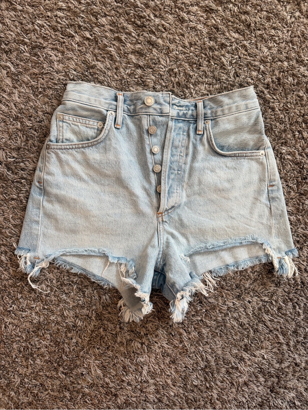 Agolde Light Blue Distressed High-Rise Denim Shorts